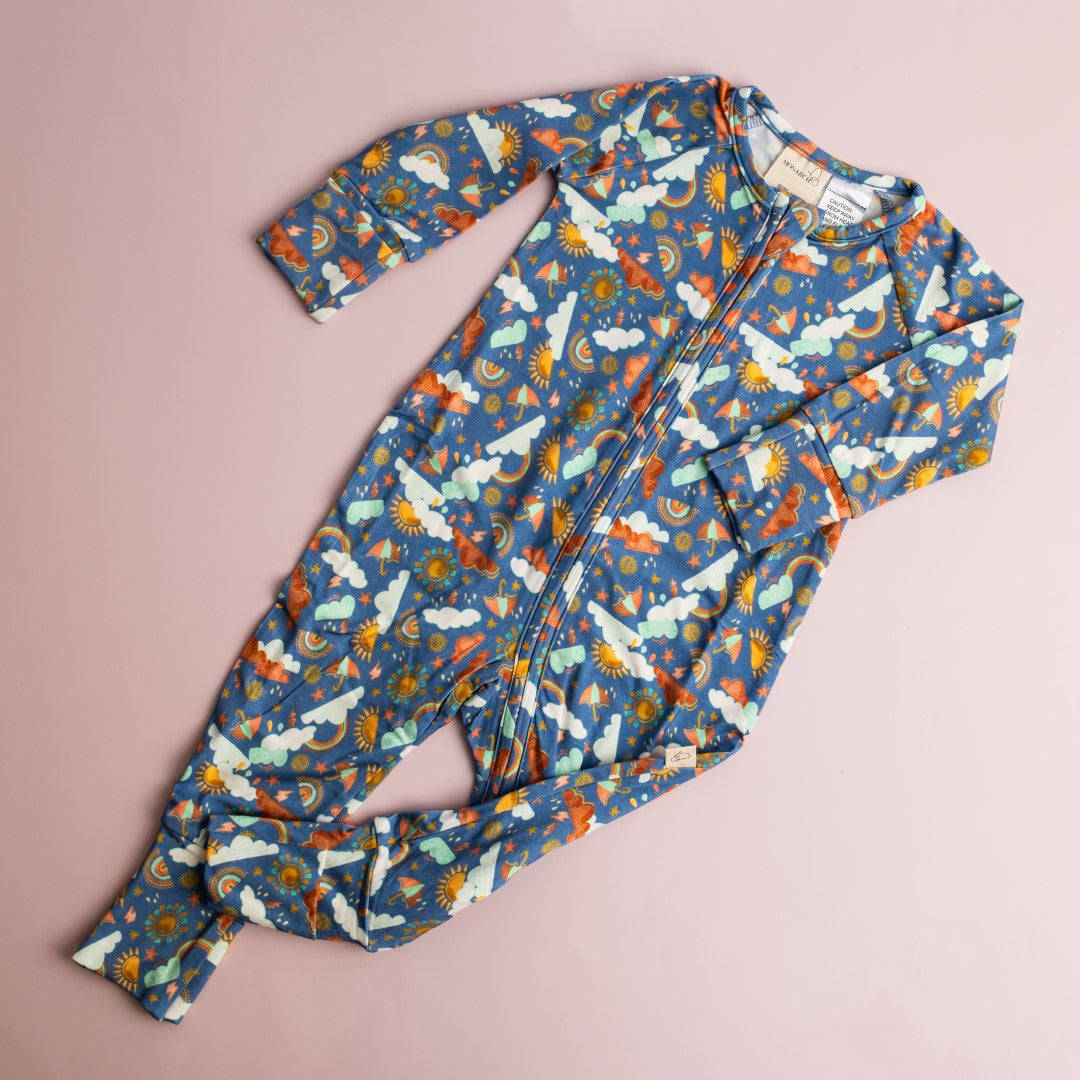 Long-sleeve Bamboo Zip Romper (Bootysuit) - After the Storm