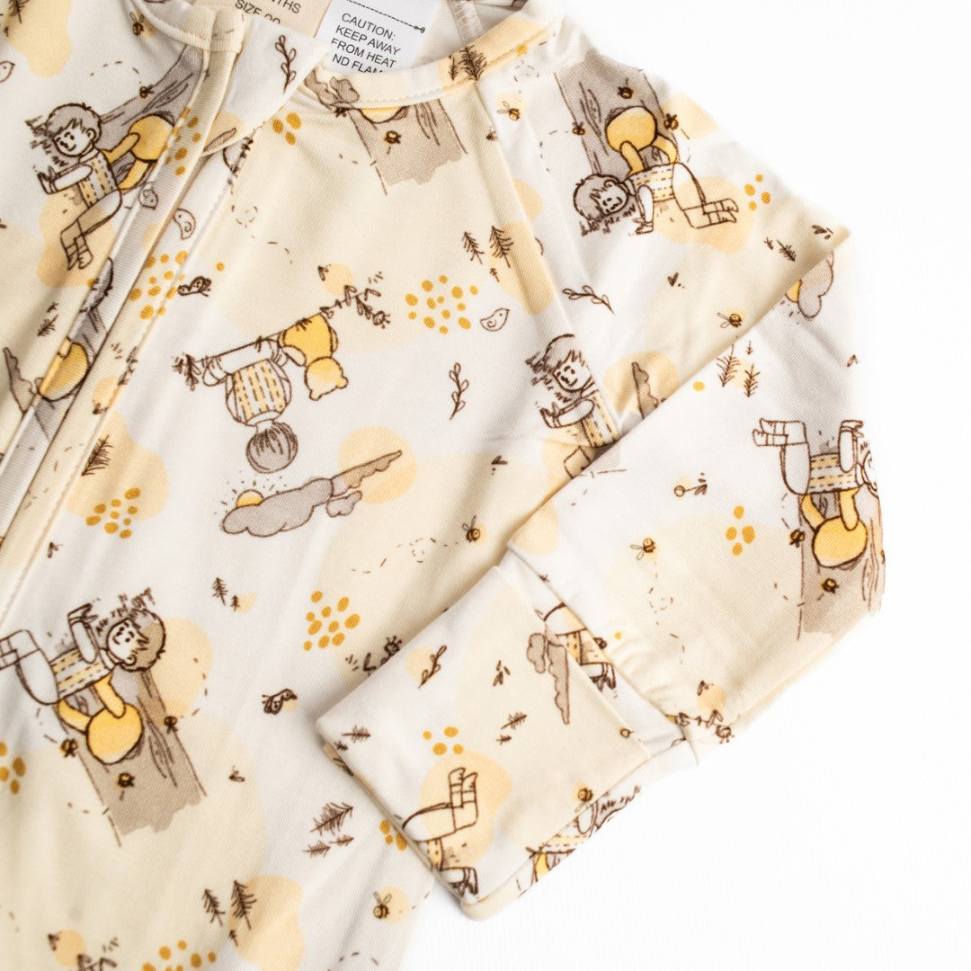Long-sleeve Bamboo Zip Romper (Bootysuit) - Hundred Acre Woods