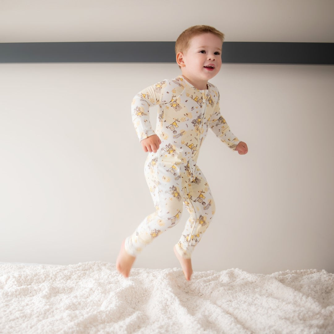 Long-sleeve Bamboo Zip Romper (Bootysuit) - Hundred Acre Woods