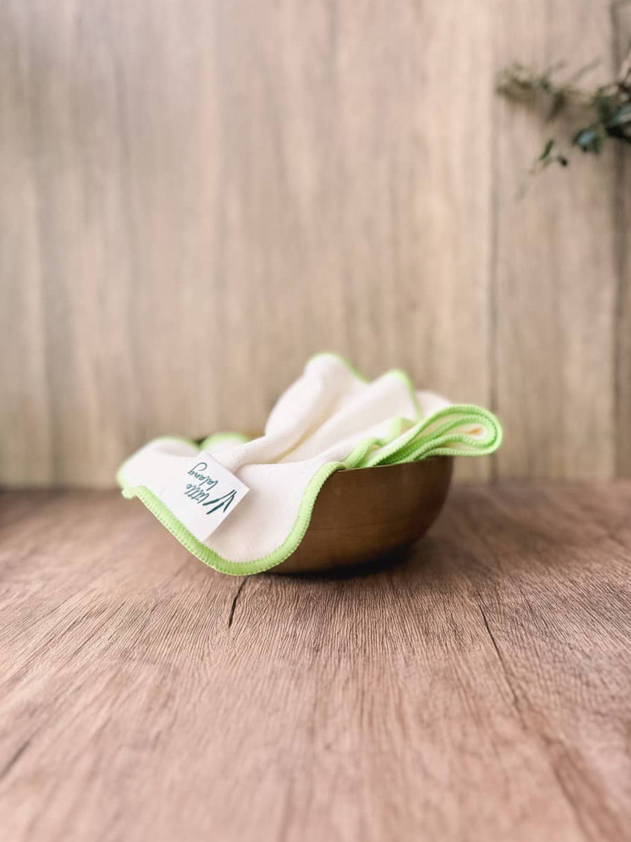 bamboo face towels with green trim
