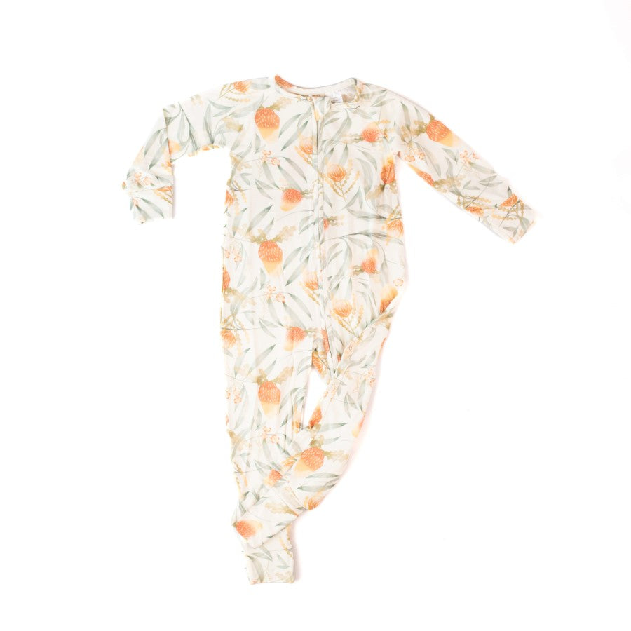 Long-sleeve Bamboo Zip Romper (Bootysuit) - New Beginnings