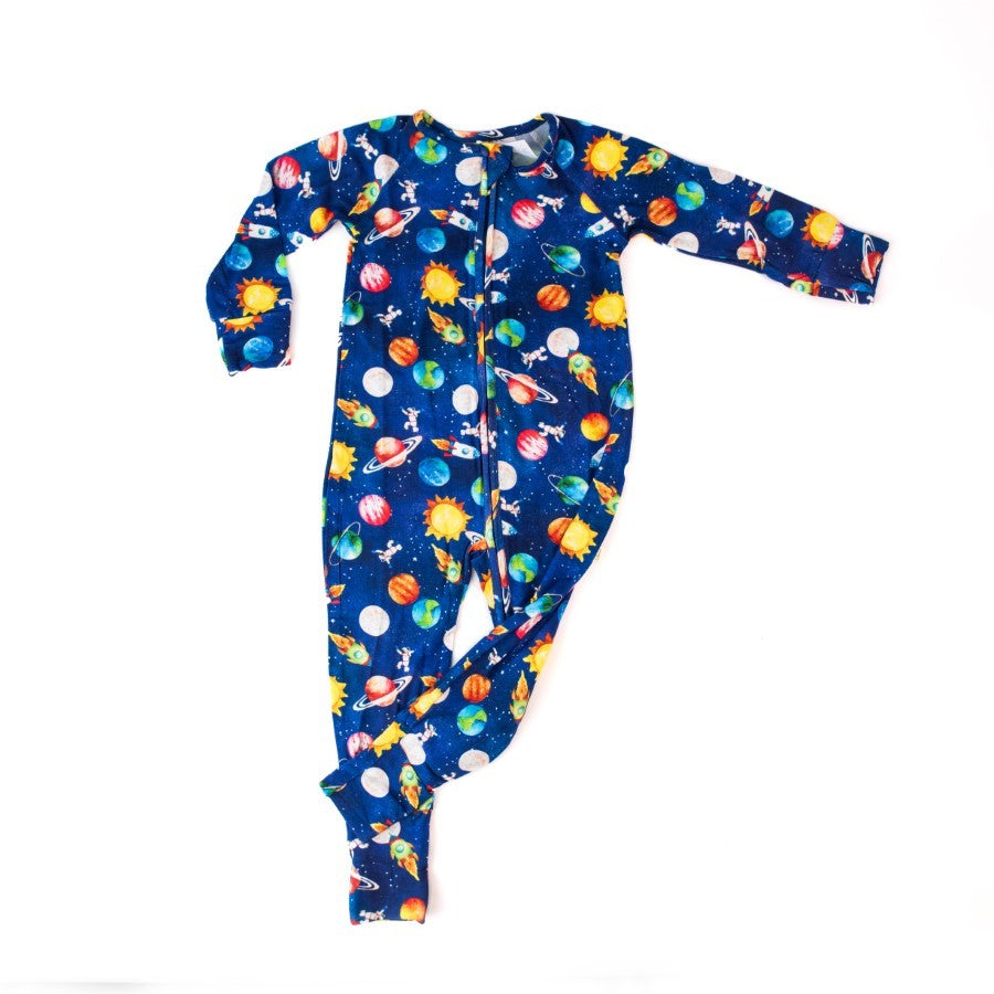 Long-sleeve Bamboo Zip Romper (Bootysuit) - Blast Off