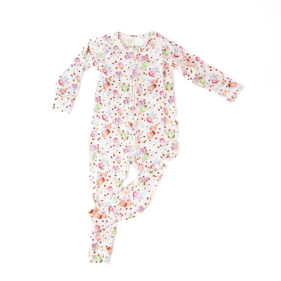 Long-sleeve Bamboo Zip Romper (Bootysuit) - Bubba Tea