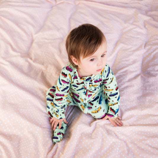 Long-sleeve Bamboo Zip Romper (Bootysuit) - Turbo Charged