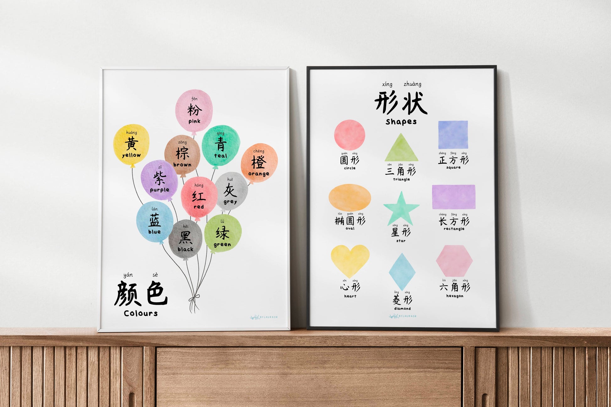 mandarin chinese and english bilingual colours and shapes posters